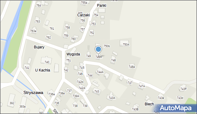 Stryszawa, Stryszawa, 749A, mapa Stryszawa