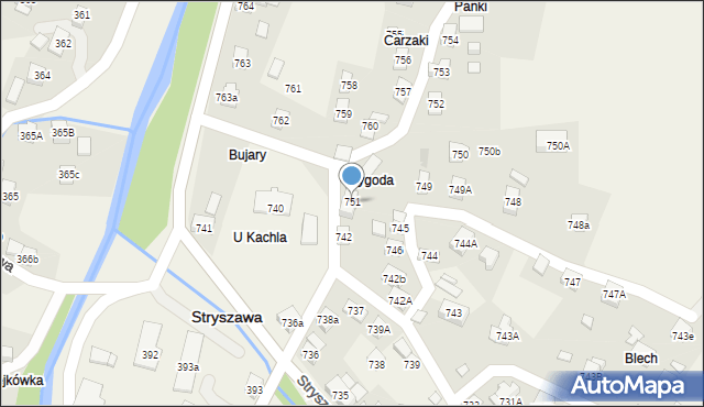 Stryszawa, Stryszawa, 751c, mapa Stryszawa
