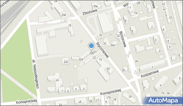 Sulechów, Styczniowa, 22b, mapa Sulechów