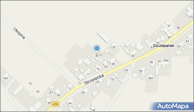 Szczepanek, Strzelecka, 81, mapa Szczepanek