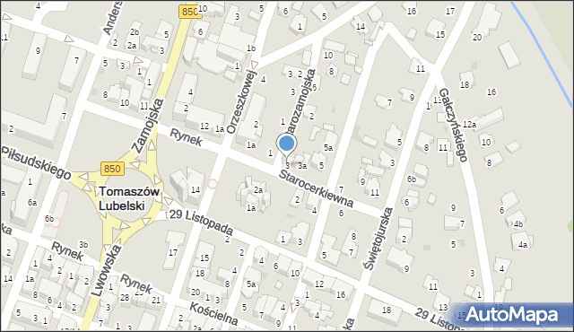 Tomaszów Lubelski, Starocerkiewna, 3, mapa Tomaszów Lubelski