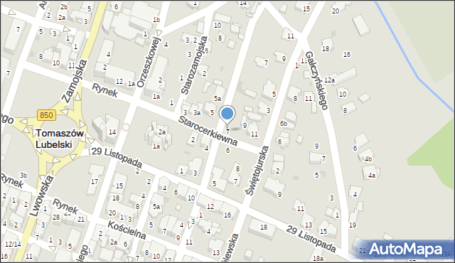 Tomaszów Lubelski, Starocerkiewna, 7, mapa Tomaszów Lubelski