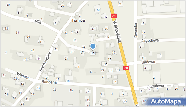 Tomice, Starowiejska, 15, mapa Tomice
