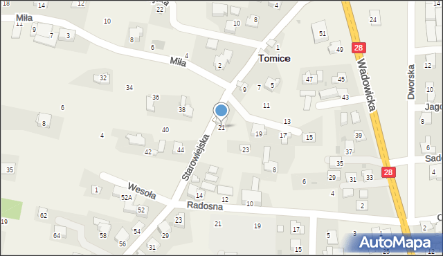 Tomice, Starowiejska, 21, mapa Tomice