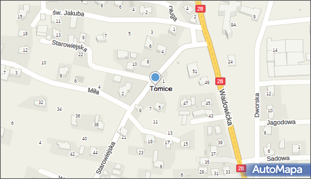 Tomice, Starowiejska, 3, mapa Tomice