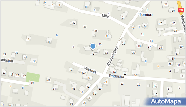 Tomice, Starowiejska, 42, mapa Tomice