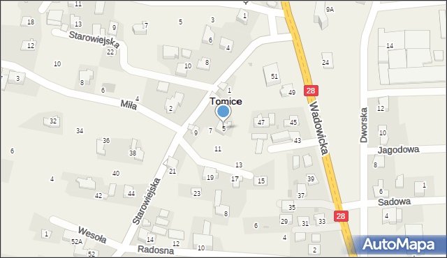 Tomice, Starowiejska, 5, mapa Tomice