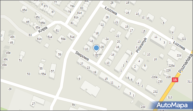 Toruń, Stepowa, 32, mapa Torunia