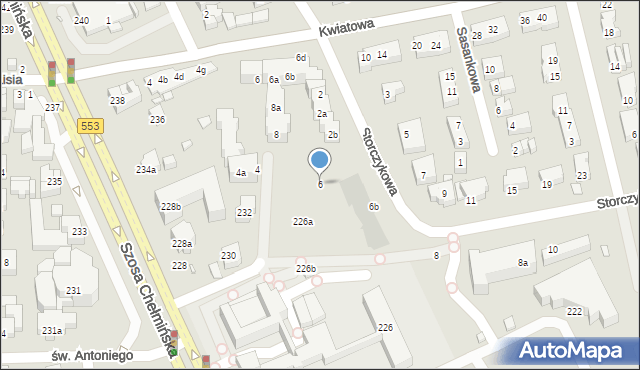 Toruń, Storczykowa, 6, mapa Torunia