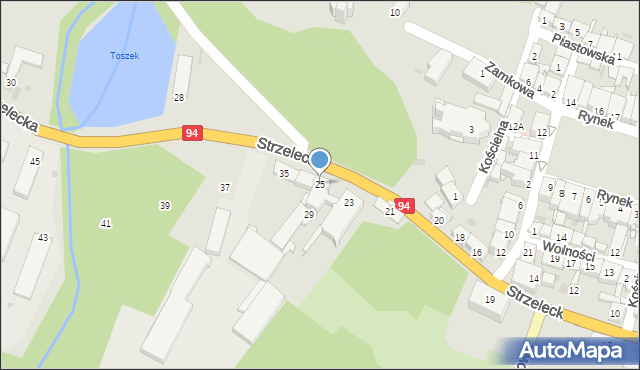 Toszek, Strzelecka, 25, mapa Toszek