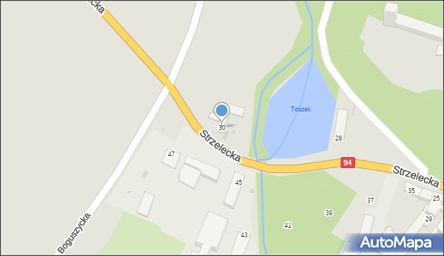 Toszek, Strzelecka, 30, mapa Toszek