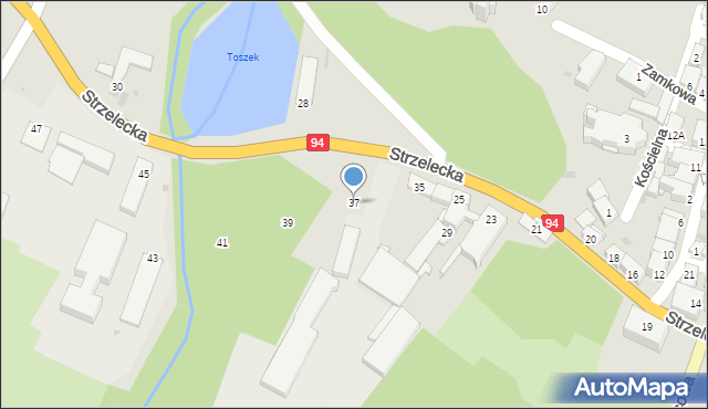 Toszek, Strzelecka, 37, mapa Toszek