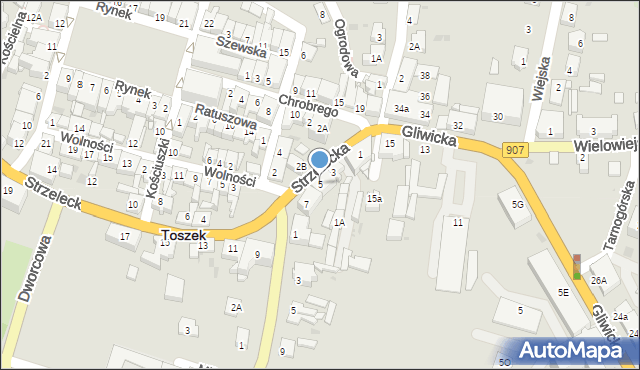 Toszek, Strzelecka, 5, mapa Toszek