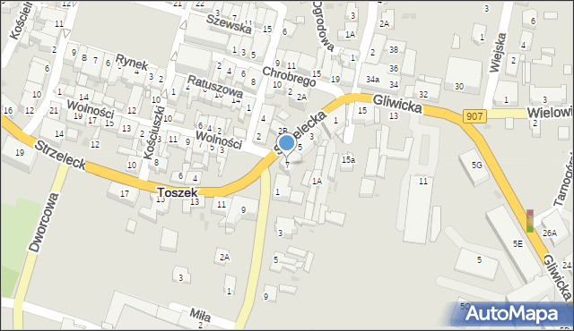 Toszek, Strzelecka, 7, mapa Toszek