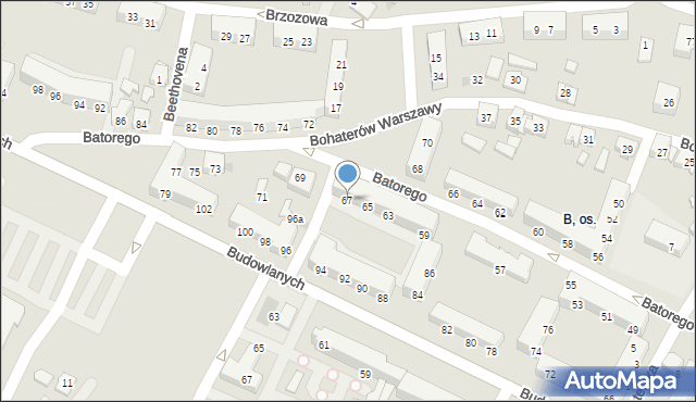 Tychy, Stefana Batorego, 67, mapa Tychów