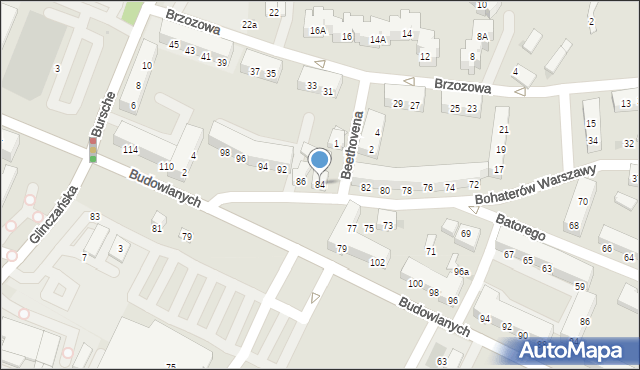 Tychy, Stefana Batorego, 84, mapa Tychów