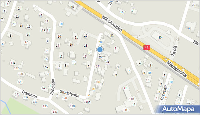 Tychy, Studzienna, 20, mapa Tychów