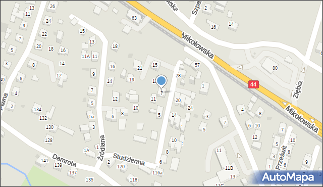 Tychy, Studzienna, 7, mapa Tychów