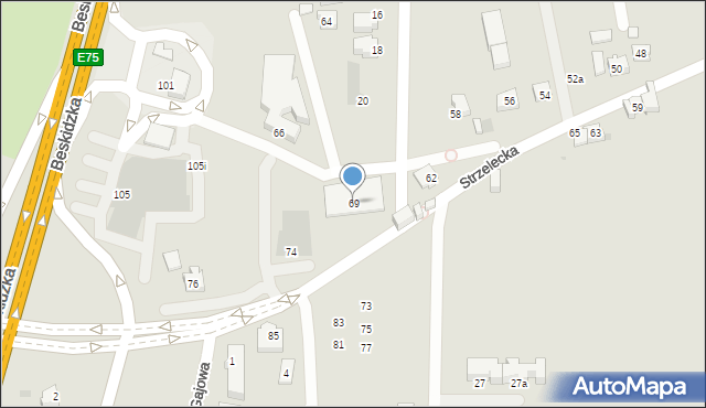 Tychy, Strzelecka, 69, mapa Tychów