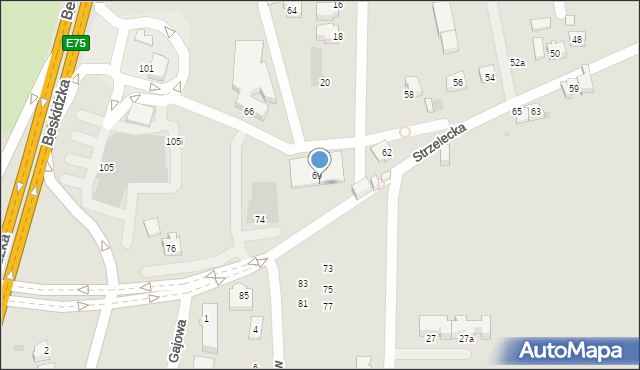 Tychy, Strzelecka, 72, mapa Tych&oacute;w