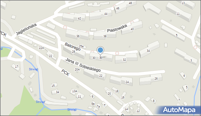 Ustrzyki Dolne, Stefana Batorego, 30, mapa Ustrzyki Dolne