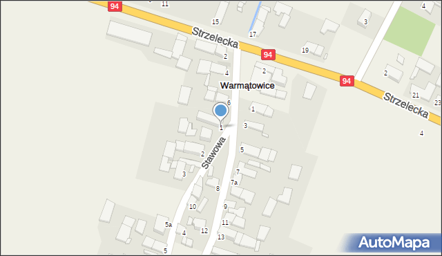 Warmątowice, Stawowa, 1, mapa Warmątowice