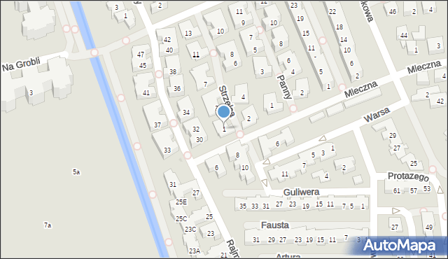Warszawa, Strzelca, 1, mapa Warszawy
