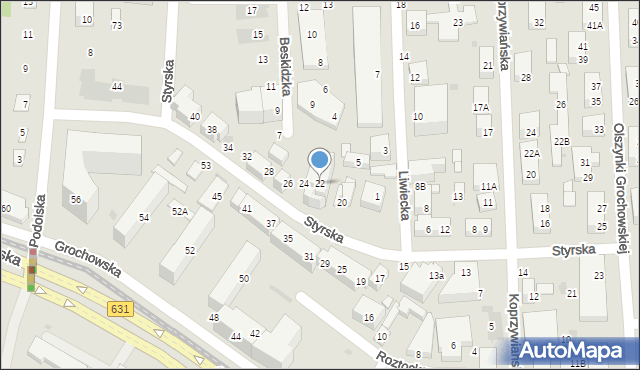 Warszawa, Styrska, 22, mapa Warszawy