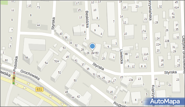 Warszawa, Styrska, 24, mapa Warszawy