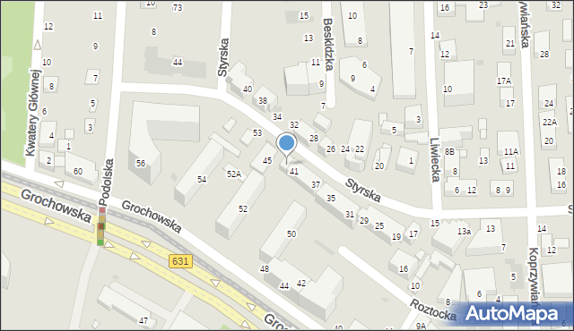 Warszawa, Styrska, 43, mapa Warszawy