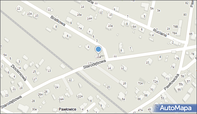 Wrocław, Starodębowa, 11a, mapa Wrocławia