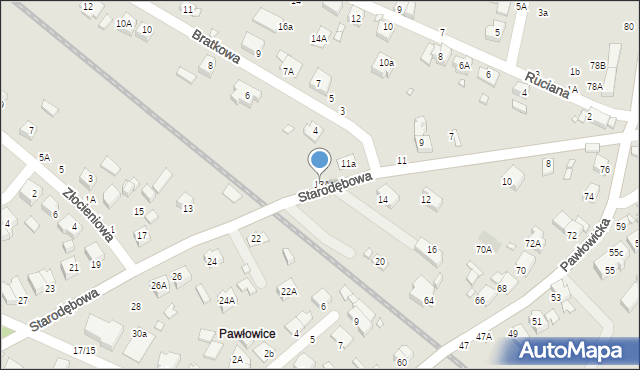 Wrocław, Starodębowa, 13A, mapa Wrocławia