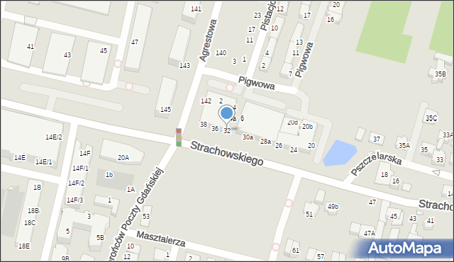 Wrocław, Strachowskiego Bartłomieja, 32, mapa Wrocławia