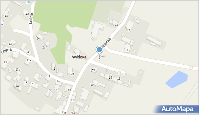 Wysoka, Strzelecka, 9, mapa Wysoka