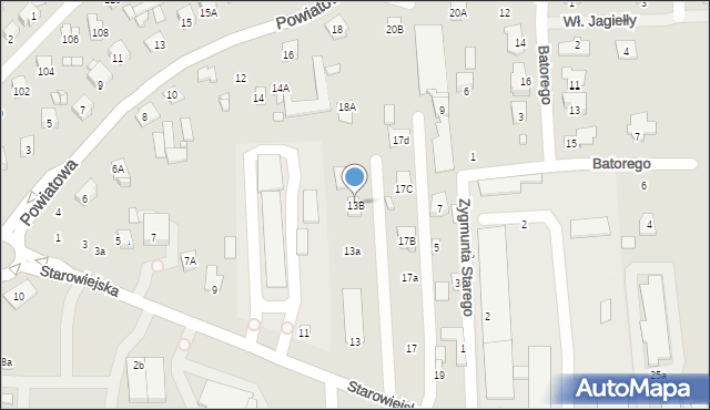 Zamość, Starowiejska, 13B, mapa Zamościa