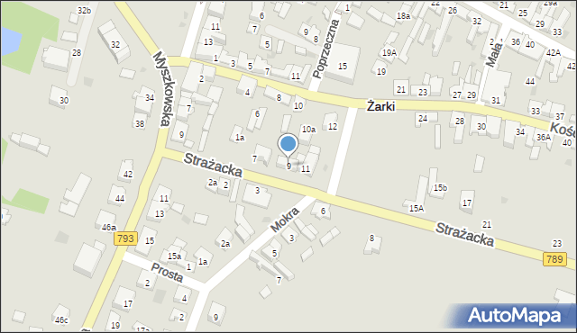 Żarki, Strażacka, 9, mapa Żarki