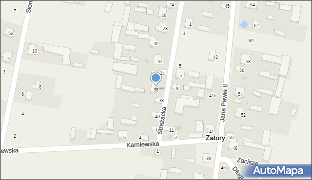 Zatory, Strażacka, 36, mapa Zatory