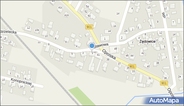 Żędowice, Strzelecka, 1, mapa Żędowice