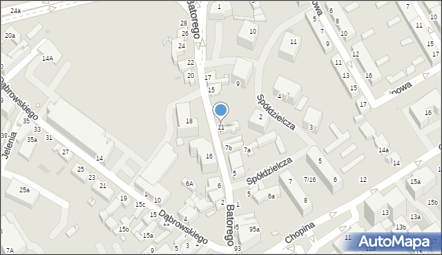 Zielona Góra, Stefana Batorego, 11, mapa Zielona Góra