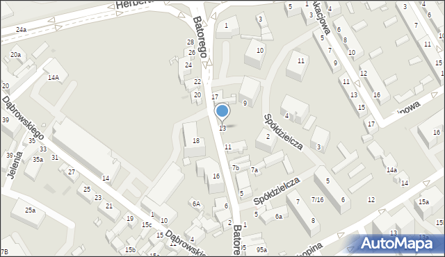 Zielona Góra, Stefana Batorego, 13, mapa Zielona Góra