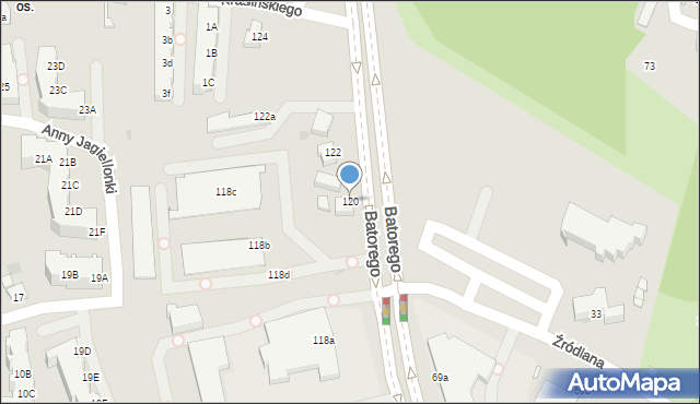 Zielona Góra, Stefana Batorego, 120, mapa Zielona Góra