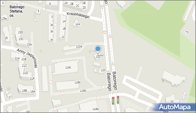 Zielona Góra, Stefana Batorego, 122, mapa Zielona Góra