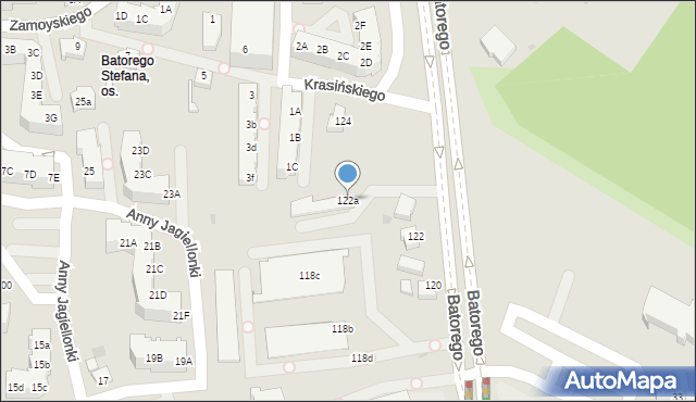 Zielona Góra, Stefana Batorego, 122a, mapa Zielona Góra