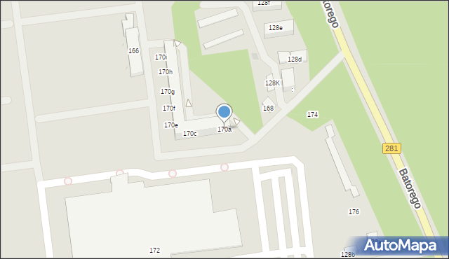 Zielona Góra, Stefana Batorego, 170a, mapa Zielona Góra