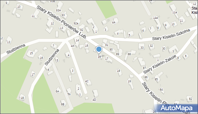 Zielona Góra, Stary Kisielin-Pionierów Lub., 16, mapa Zielona Góra