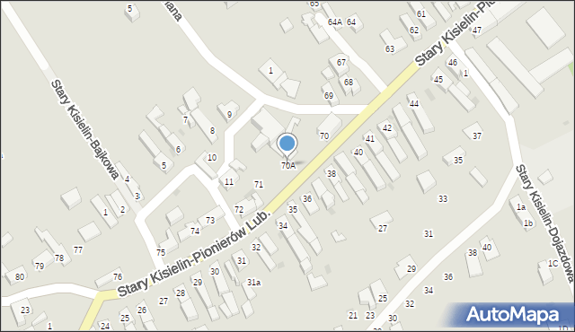 Zielona Góra, Stary Kisielin-Pionierów Lub., 70A, mapa Zielona Góra