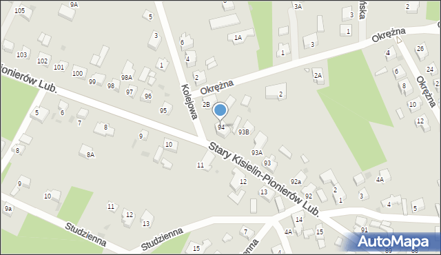 Zielona Góra, Stary Kisielin-Pionierów Lub., 94, mapa Zielona Góra
