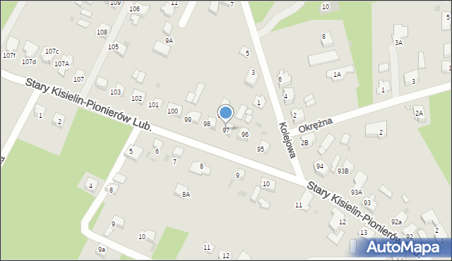 Zielona Góra, Stary Kisielin-Pionierów Lub., 97, mapa Zielona Góra