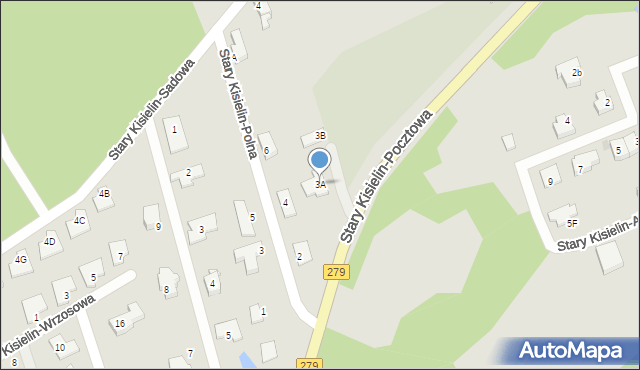 Zielona Góra, Stary Kisielin-Pocztowa, 3A, mapa Zielona Góra