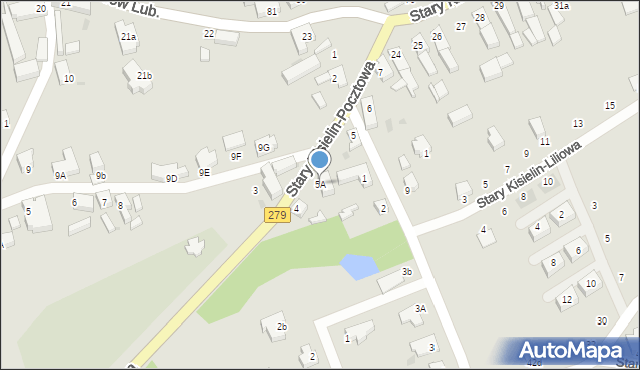 Zielona Góra, Stary Kisielin-Pocztowa, 5A, mapa Zielona Góra